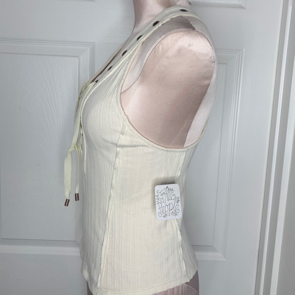 Free People Cream Ribbed Crop Top Sz S - Picture 5 of 6